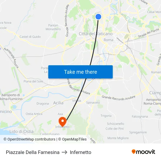 Piazzale Della Farnesina to Infernetto map