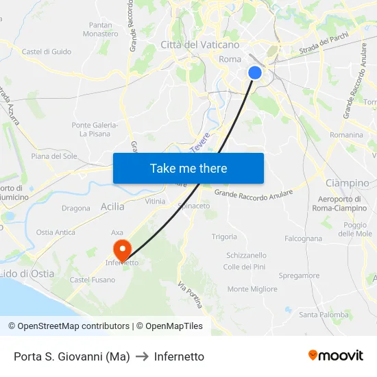 Porta S. Giovanni (Ma) to Infernetto map