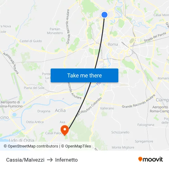 Cassia/Malvezzi to Infernetto map
