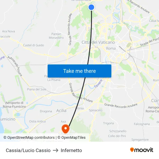 Cassia/Lucio Cassio to Infernetto map