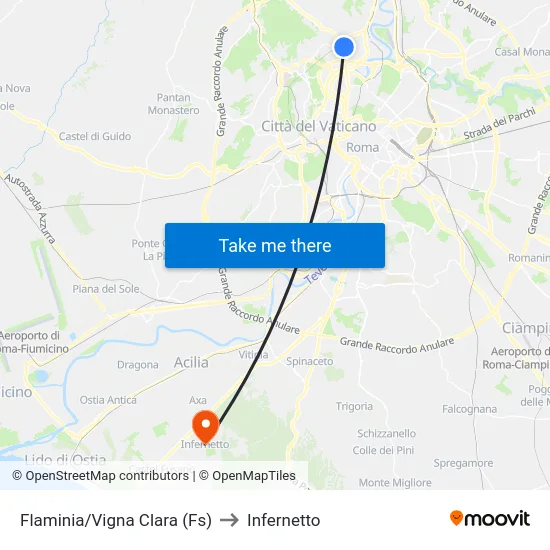 Flaminia/Vigna Clara (Fs) to Infernetto map