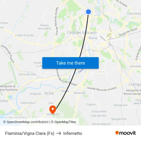 Flaminia/Vigna Clara (Fs) to Infernetto map