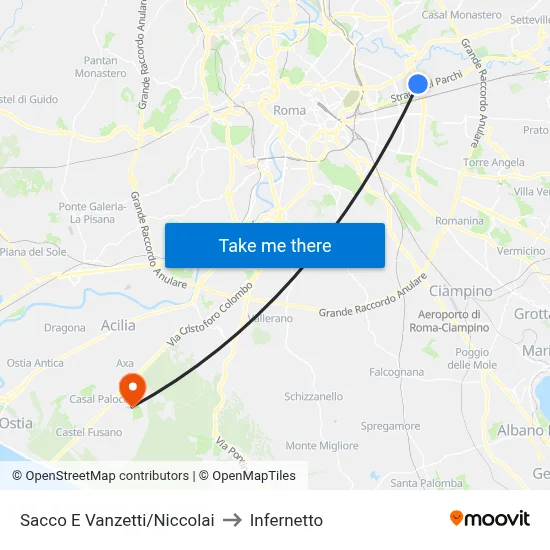 Sacco E Vanzetti/Niccolai to Infernetto map