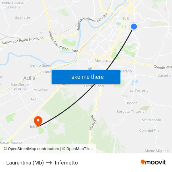 Laurentina (Mb) to Infernetto map
