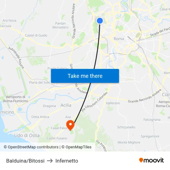 Balduina/Bitossi to Infernetto map