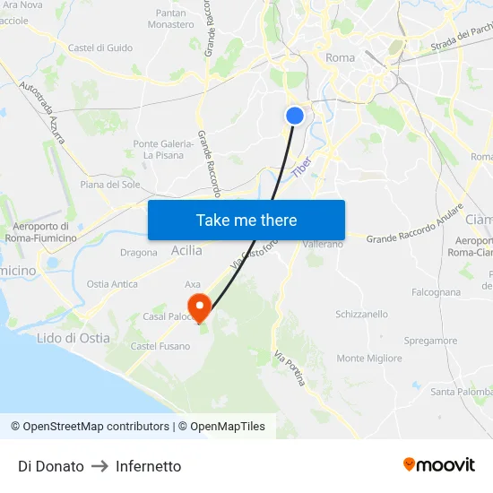 Di Donato to Infernetto map