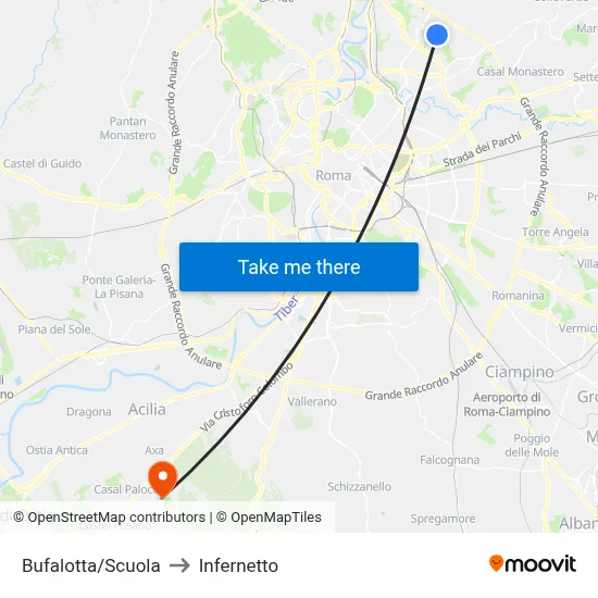 Bufalotta/School to Infernetto map
