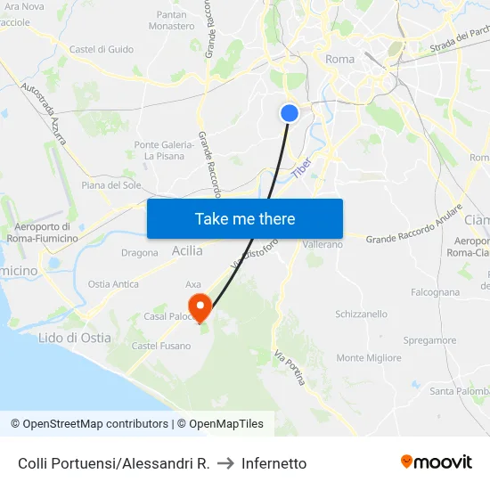 Colli Portuensi/Alessandri R. to Infernetto map