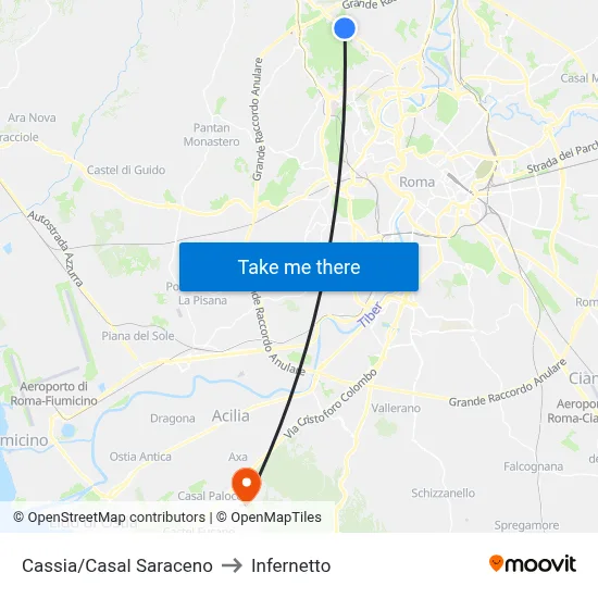 Cassia/Casal Saraceno to Infernetto map