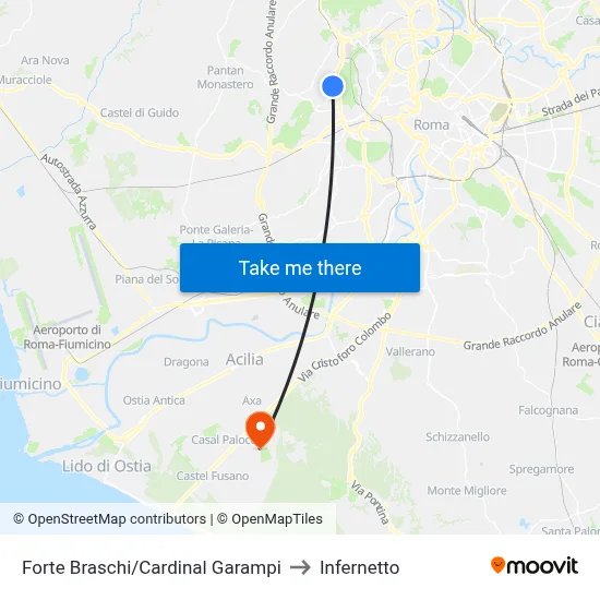 Forte Braschi/Cardinal Garampi to Infernetto map