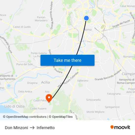 Don Minzoni to Infernetto map
