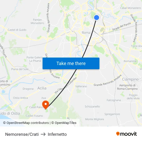 Nemorense/Crati to Infernetto map