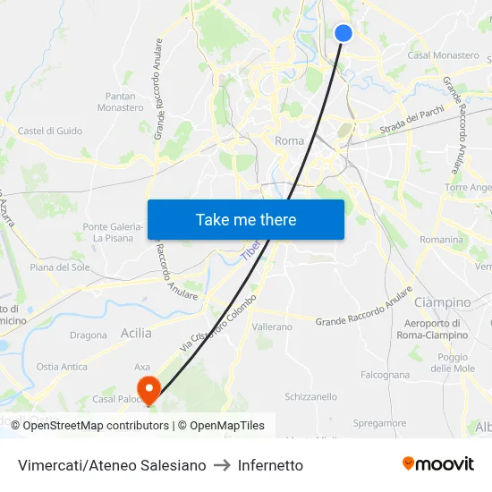 Vimercati/Ateneo Salesiano to Infernetto map