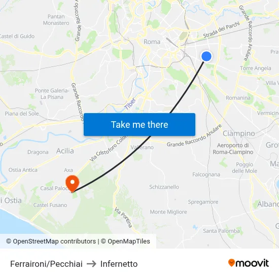 Ferraironi/Pecchiai to Infernetto map