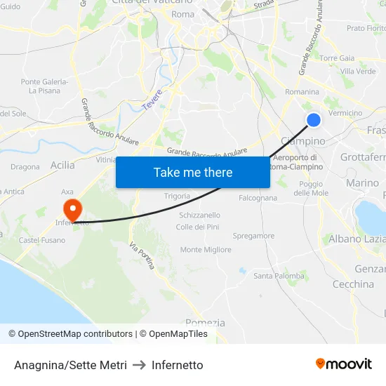 Anagnina/Sette Metri to Infernetto map