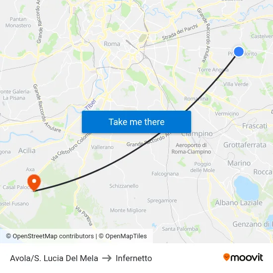 Avola/S. Lucia Del Mela to Infernetto map