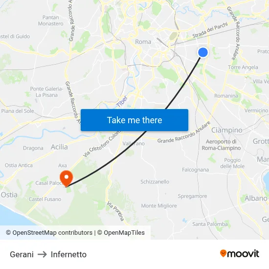 Gerani to Infernetto map