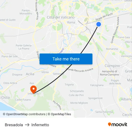 Bresadola to Infernetto map