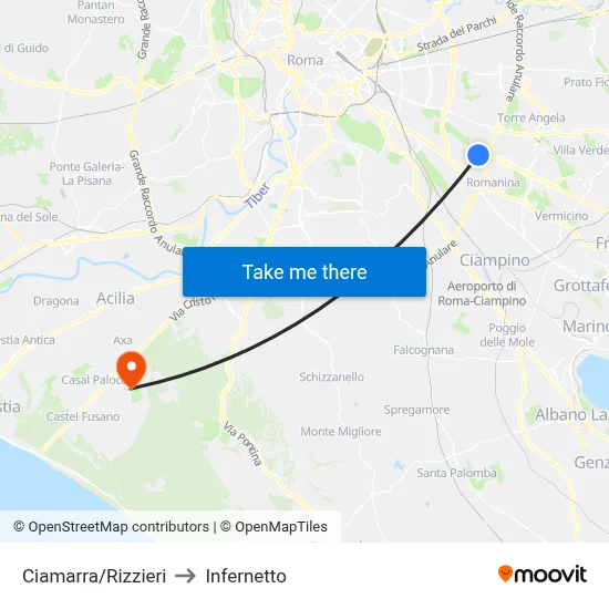 Ciamarra/Rizzieri to Infernetto map