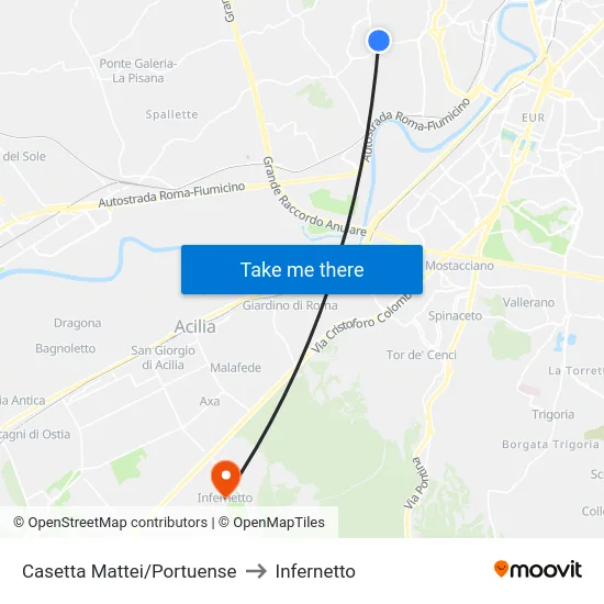 Casetta Mattei/Portuense to Infernetto map