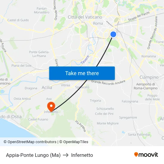 Appia-Ponte Lungo (Ma) to Infernetto map