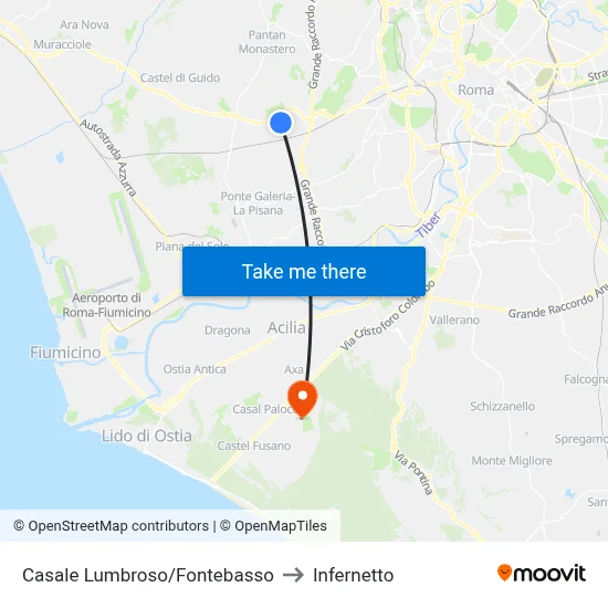 Casale Lumbroso/Fontebasso to Infernetto map
