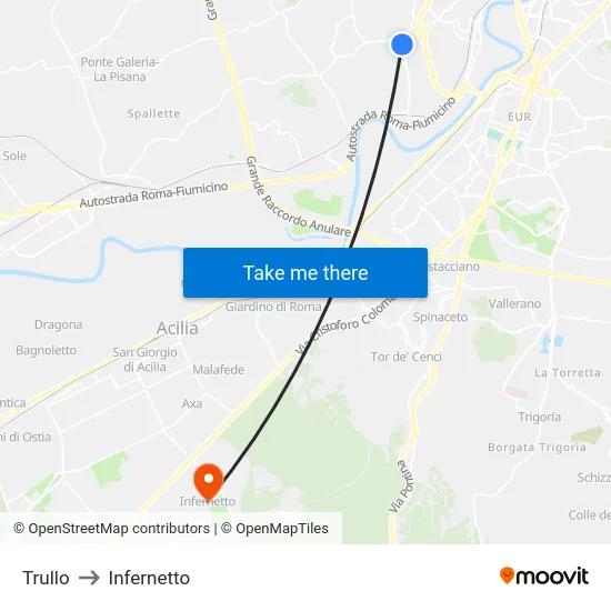 Trullo to Infernetto map