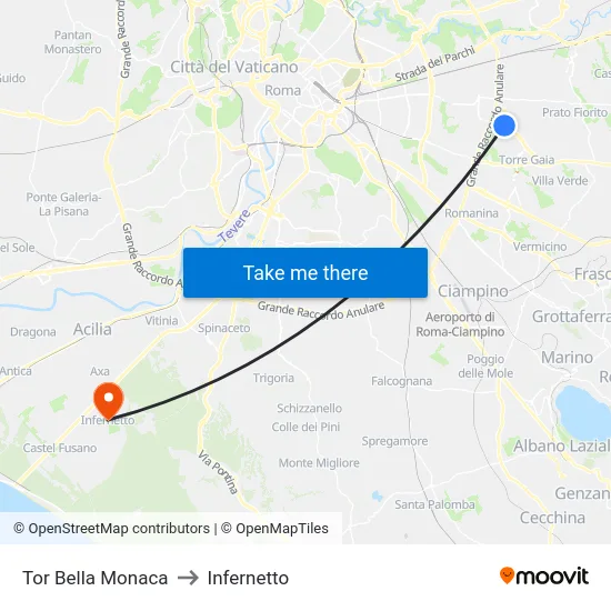 Tor Bella Monaca to Infernetto map