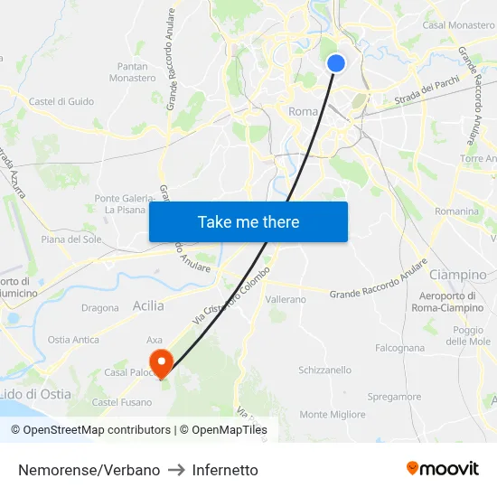 Nemorense/Verbano to Infernetto map