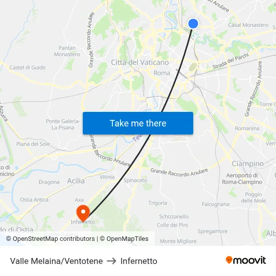 Valle Melaina/Ventotene to Infernetto map