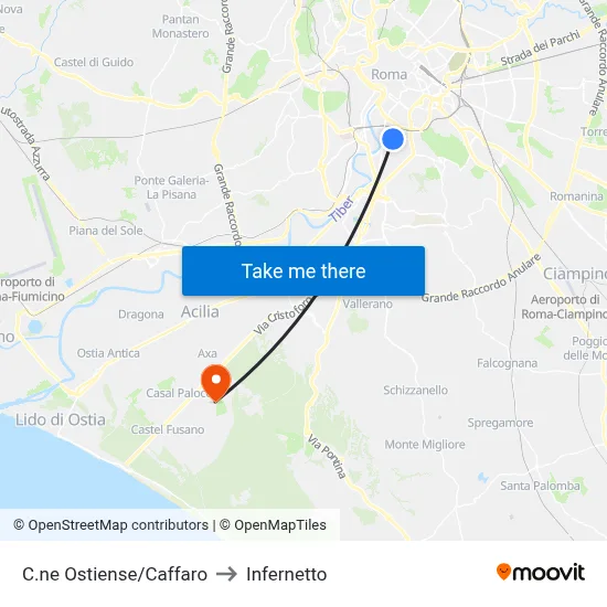 Ostiense Circle/Caffaro to Infernetto map