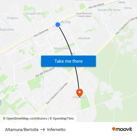 Altamura/Bertolla to Infernetto map