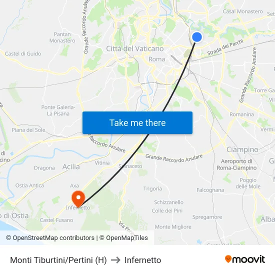 Monti Tiburtini/Pertini (H) to Infernetto map