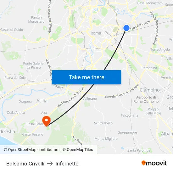 Balsamo Crivelli to Infernetto map