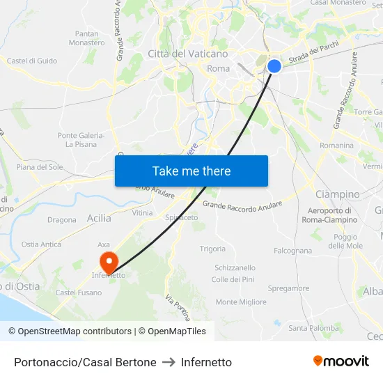 Portonaccio/Casal Bertone to Infernetto map