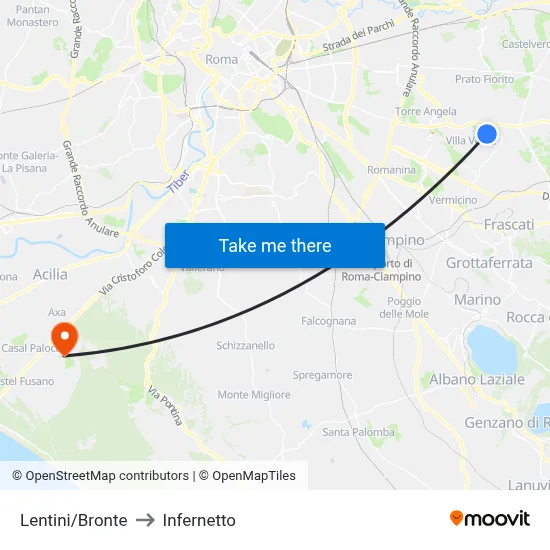 Lentini/Bronte to Infernetto map