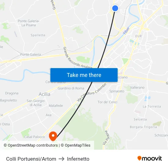 Colli Portuensi/Artom to Infernetto map