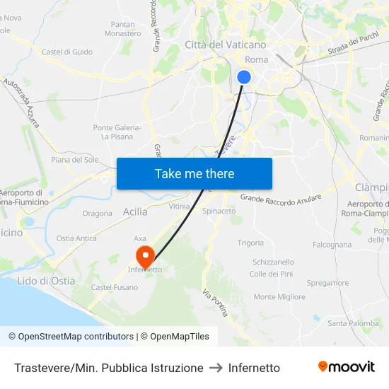 Trastevere/Min. Pubblica Istruzione to Infernetto map
