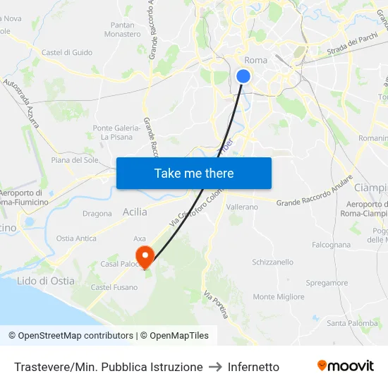 Trastevere/Ministry of Public Education to Infernetto map