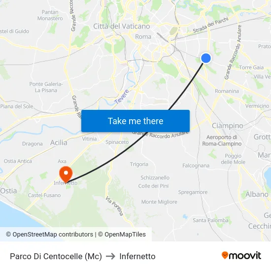 Parco Di Centocelle (Mc) to Infernetto map