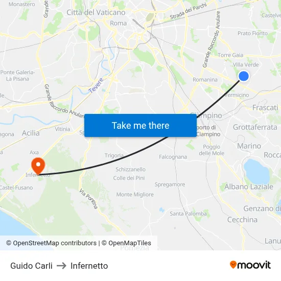 Guido Carli to Infernetto map