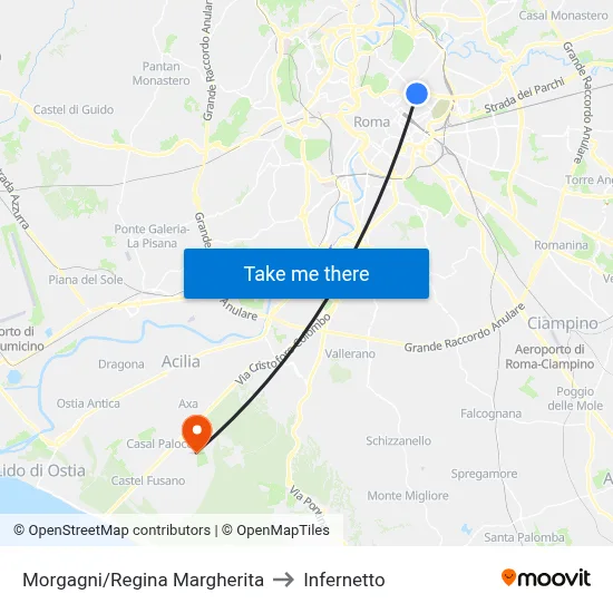 Morgagni/Regina Margherita to Infernetto map
