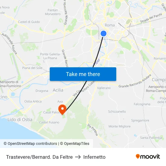 Trastevere/Bernard. Da Feltre to Infernetto map