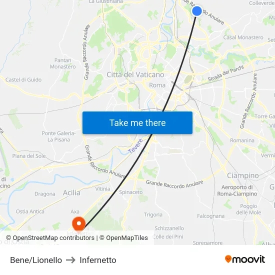 Bene/Lionello to Infernetto map