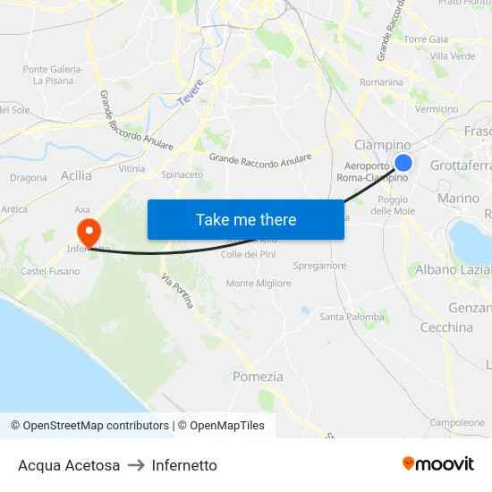 Acqua Acetosa to Infernetto map