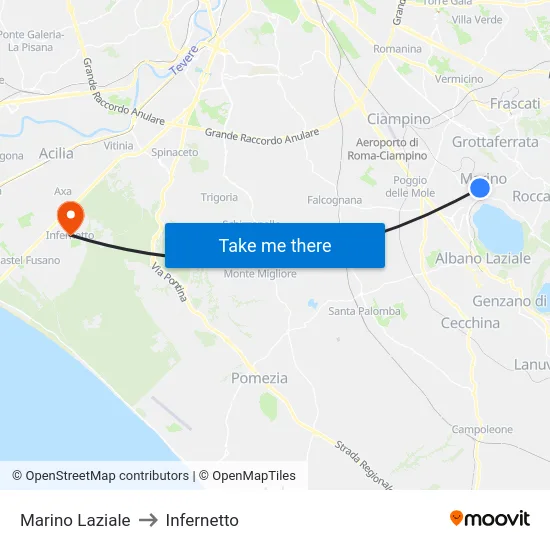 Marino Laziale to Infernetto map