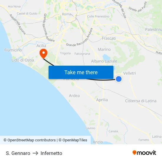 St. Gennaro to Infernetto map