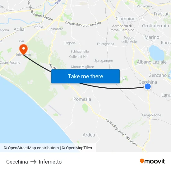 Cecchina to Infernetto map