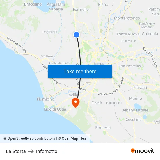 La Storta to Infernetto map