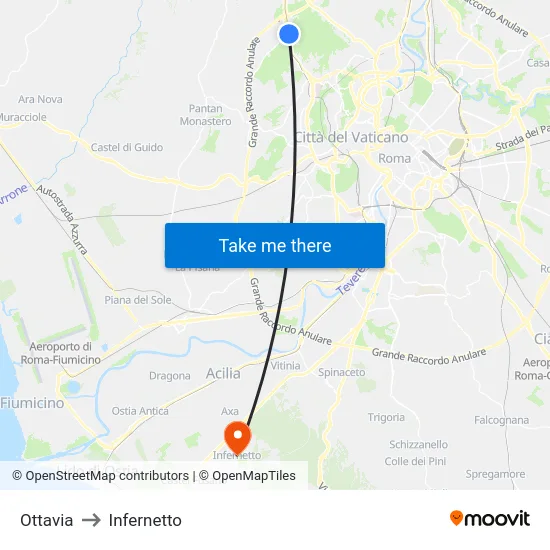 Ottavia to Infernetto map